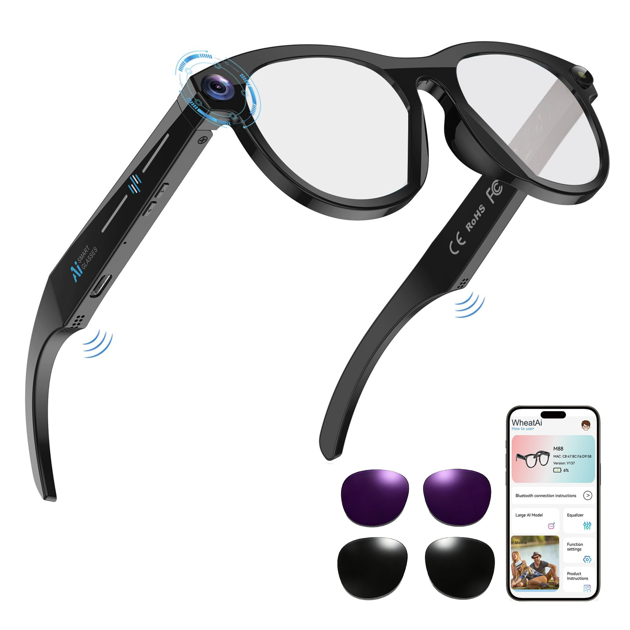 Smart Glasses Lens - Black Smart Ai Glasses for Men,